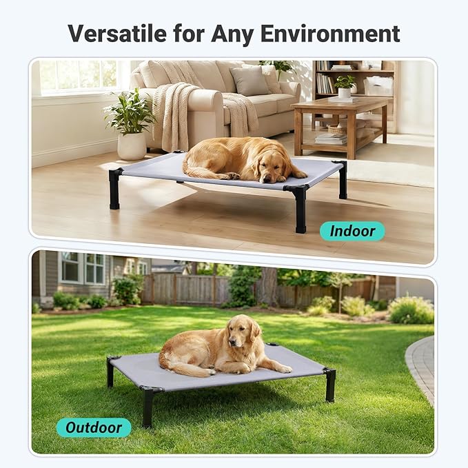 Niubya Elevated Outdoor Dog Bed, Cooling Elevated Pet Cot, Steel-Framed and Non-Slip Feet, Raised Dog Bed with Waterproof, Washable, Breathable Teslin Mesh, 51in