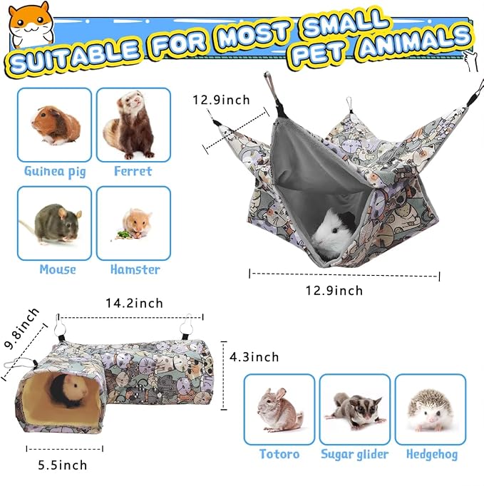 EAEDMY Guinea Pig Rat Ferret Hammock Hideout, Corner Tunnel, 14.2"x 9.8"x 4.3", Suitable for Small Pets, Easy to Clean
