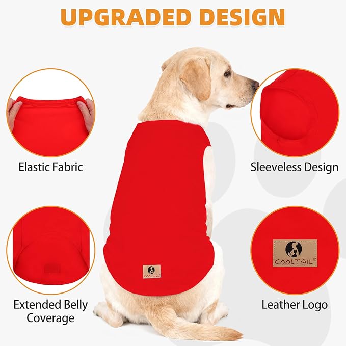 KOOLTAIL Large Dog Clothes for Boy Girl, 2 Pack Cotton Summer Dog T Shirts UV & Insect Protection for Outdoor Camping, Anti-Hair Loss Breathable Sleeveless Pet Vest Tank Tops Apparel, Black&Red, XXXL