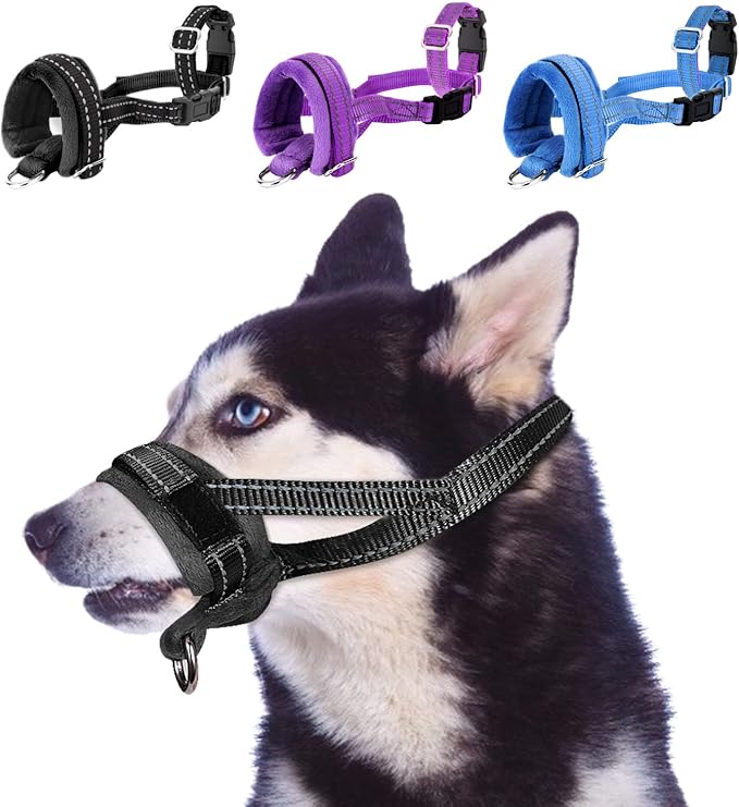 SlowTon Soft Dog Muzzle, Adjustable Padded Nylon Muzzle for Large Medium Dogs Anti Chewing Barking Biting, Allow Dog Pant & Drink (Black, M)