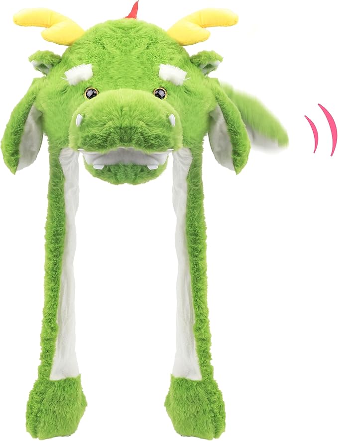 Bubblepompom Animal Hat with Ears Moving Jumping Pop Up Beating Hat Plush Holiday Cosplay Dress Up Funny Gift for Kids