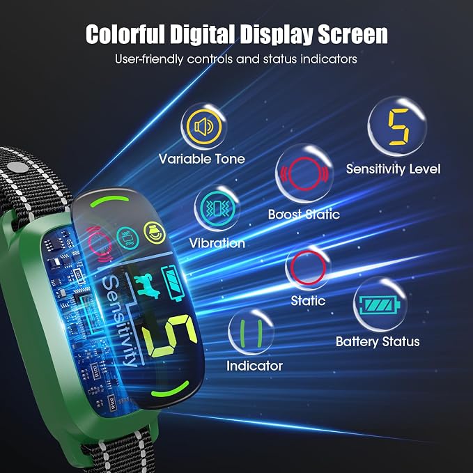 Smart AI Bark Collar for Large Medium Small Dogs, Anti Barking Device with 5 Training Modes, Exclusive Forced Bark-Stopping, Rechargeable IP67 Waterproof Bark Collar with 5 Sensitivity (Green)