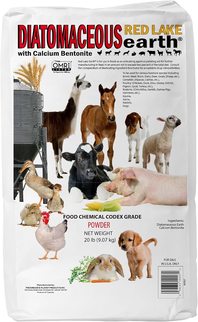 Progressive Planet Red Lake Earth Animal Feed Additive, 20Lbs - Natural Diatomaceous with Calcium Bentonite for Poultry & Livestock - Prevents Caking, Improves Feed Flow & Maintains Fresh Feed