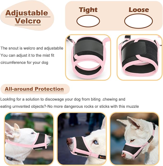 HEELE Dog Muzzle Nylon Soft Anti-Biting Barking Secure,Mesh Breathable Pets Muzzle for Small Medium Large Dogs 4 Colors 4 Sizes (L, Pink)