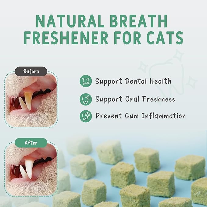 Freeze Dried Cat Grass & Chicken Treats (3.53oz/100g) - Natural Hairball Relief & Digestive Support - Dental Cat Chews for Teeth Cleaning & Fresh Breath - Grain-Free