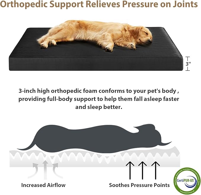 RRPETHOME 3" Chew Proof Indestructible Dog Bed for Large Aggressive Chewers,Durable Tough Fabir Chew Resistant Crate Dog beds for Large Dog & Puppy,Orthopedic Egg Foam Kennel Mat Pad Black 41x27x4