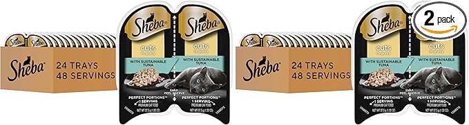 Sheba Perfect Portions Wet Cat Food Cuts in Gravy,Cat Food Wet Recipe,Sustainable Tuna Entree,2.6 oz. Twin-Pack Trays (,48 Servings),24 Count (Pack of 2)