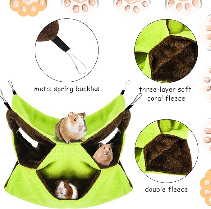 3 Tier Ferret Rat Hammock,Guinea Pig Cage Accessories,11.8x11.8 Inches,Pet Cage Hanging Bunkbed Hammock for Small Animals,Guinea Pig,Ferret,Kitten,Squirrel,Chinchilla,Rat,Parrot