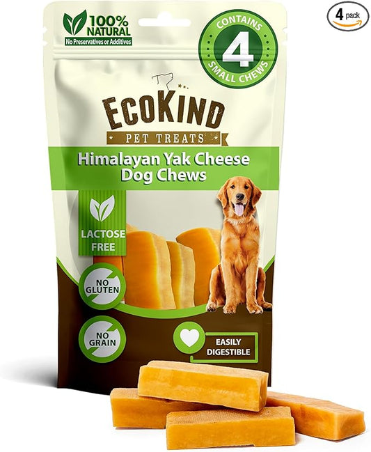 EcoKind Premium Gold Yak Cheese Himalayan Dog Chews, Healthy Dog Treats for Small Dogs, High Protein, All Natural, Long-Lasting Chew, Small - 4 Chews