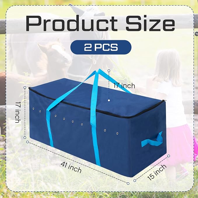 Sanwuta 2 Pack Hay Bale Bag 600d 41 x 15 x 17 Inch Extra Large Hay Storage Container for Horses Oxford Cloth Heavy Duty Tote Bale Storage Bag for Cattle Goats Sheep Horse Supplies(Blue)