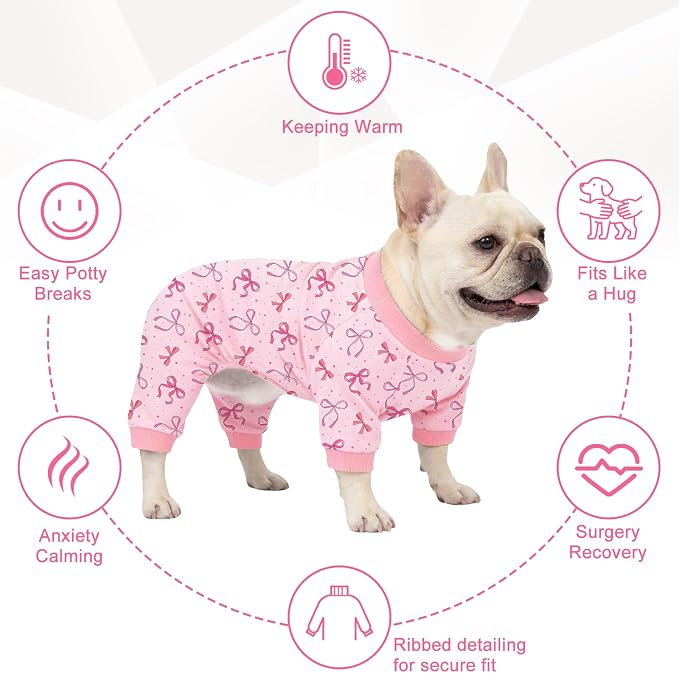 Dog Pajamas for Small Medium Dogs Recovery Suit Dog Pjs Dog Onesie Cute Soft Breathable Puppy Pajamas Pet Spring Summer Stretchy Pjs for Boy Girl - Pink Bows