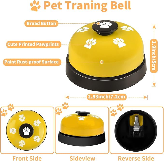 3 Pack Dog Doorbells, Pet Training Bells for Go Outside Potty Training and Communication Device Large Loud Dog Bell Cat Puppy Interactive Toys Adjustable Strap Door Bell (Yellow)