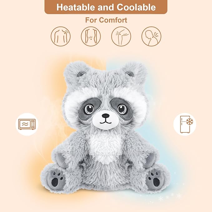 SuzziPals Heatable & Coolable Raccoon Stuffed Animal, Microwavable Heating Pad Plushies for Soothing & Relaxation, Heated Stuffed Animals with Lavender Scented, Raccoon Gifts