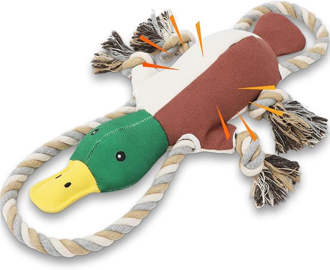 Letsmeet Lesmeet Upgraded Duck Dog Toys Puppy Toys with Crinkle Paper and Squeaker, Interactive Tug of War Dog Toy for Small, Medium, and Large Breeds