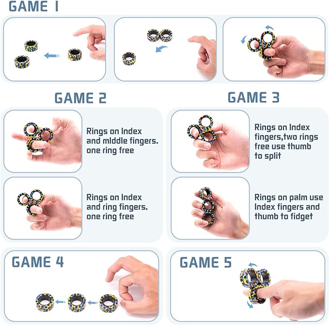 Magnetic Rings Fidget Toy Set, Idea ADHD Fidget Toys, Adult Fidget Magnets Spinner Rings for Anxiety Relief Therapy, Fidget Pack Great Gift for Adults Teens Kids Easter Basket Stuffers (3PCS)
