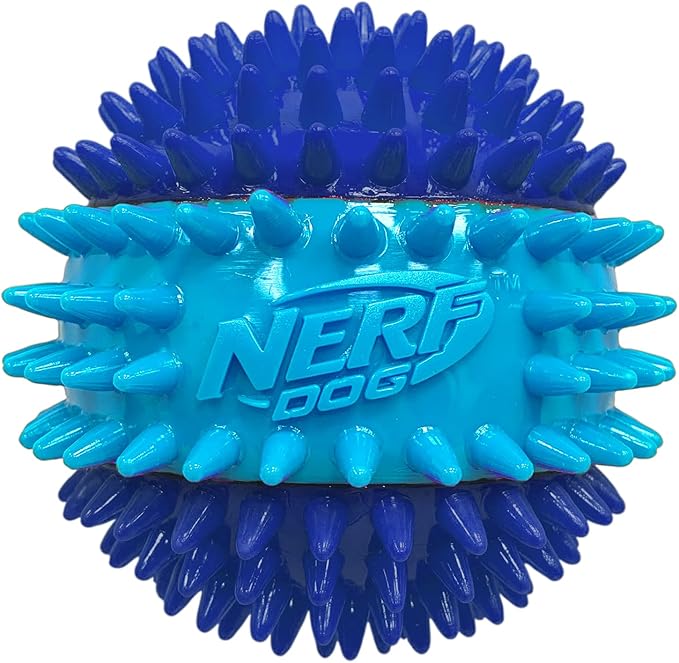 Nerf Dog 3.7in TPR 3-Part Spike Squeak Ball Dog Toy - Dark Blue/Light Blue (Pack of 2)