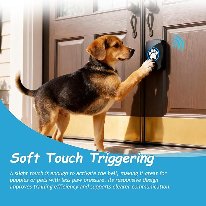 Edge Touch Dog Bell – Blk Long-Range Wireless Dog Door Bell 1000ft with LED, Waterproof Dog Buttons & Dog Clicker for Communication, Durable Bells for Dog Training to Go Outside(2 Bells & 1 Chime)