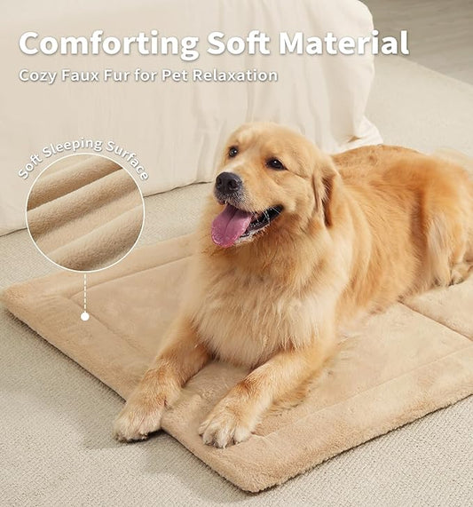 MADE 4 PETS Dog Crate Pad Bed for Medium Large Dogs, Washable & Reversible, Anti-Slip Kennel Mat for Cozy Sleeping, Soft Fluffy Dog Bed for Indoor & Outdoor Use, 35"x23", Khaki