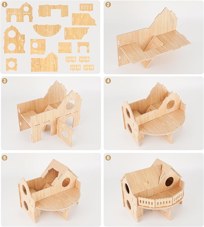 Wooden Hamster Cage, Hamster Habitat for Syrian, Dwarf Gerbils, Mice, Lemmings, Degus or Other Small Pets (13.3 x 11.1 x 10.6 inches)