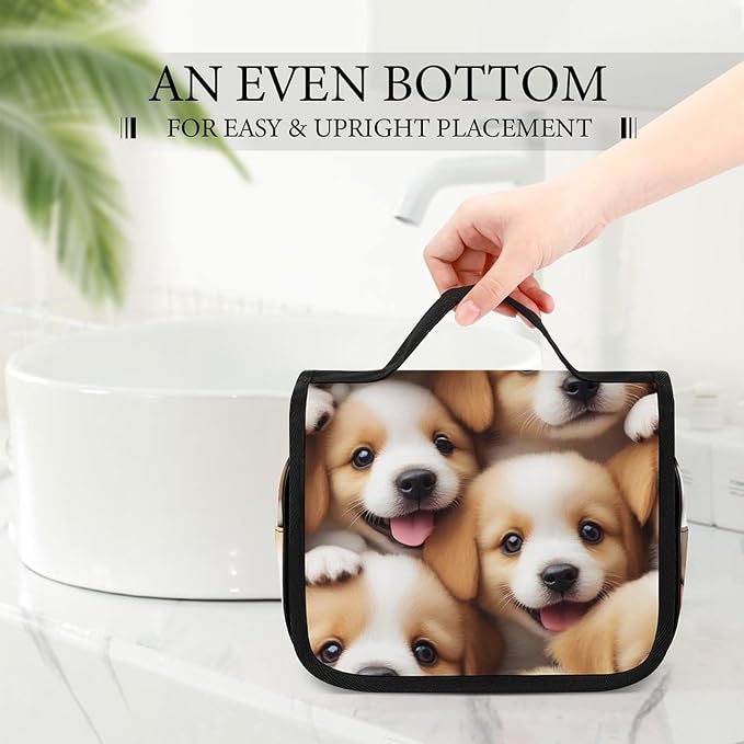 Cute Puppy Dogs Travel Toiletry Bag for Women Portable Hanging Organizer for Shampoo, Conditioner, Brushes Set