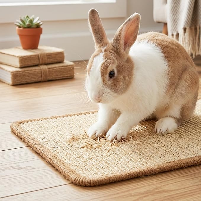 2 Pack Rabbit Scratching Mats with 8 Pcs Rug Grips, 15.7x23.6 Inch Sisal Bunny Scratch Pads for Cages, Claw & Teeth Care, Bedding for Biting, Sleeping & Resting - for Guinea Pigs & Small Pets