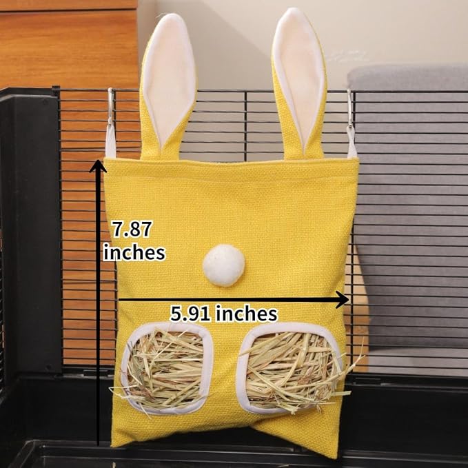 Rabbit Hay Feeder, Bunny Hay Bag for Rabbits,Rabbit Feeder Fabric Bag Feeder Storage Bag,Large Capacity Cotton Canvas Fabric Hanging Hay Feeder Bag for Small Animal,Hay Guinea Pig (Green,S)