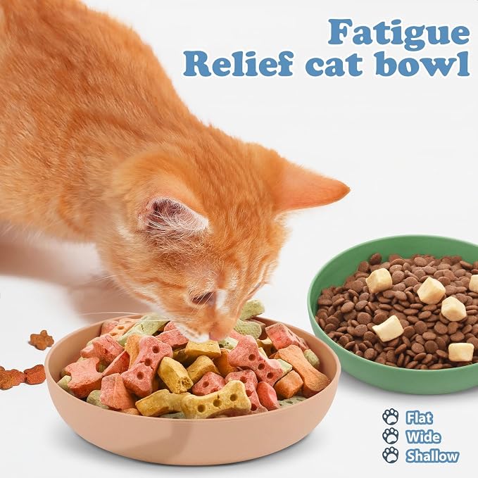 Tioncy 24 Pcs Cat Food Bowl 5.5'' Fatigue Relief Shallow Cat Food Dish Wide and Small Pet Wet Plate Wide Stray Wet Feeding Bowl for Ferrets Feral Short Legged Kitten, Wheat Straw(Three Color,Classic)