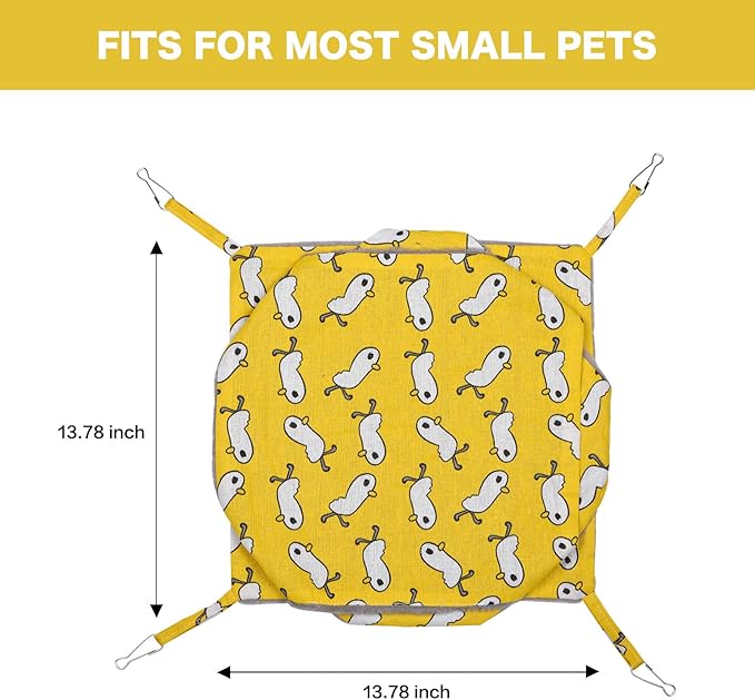 Petmolico Ferret Swing Hammock, Small Pets Hanging Cage Hammock Warm Plush Winter Ferret Accessories for Hamster Guinea Pig Rat Sugar Glider, Yellow Duck