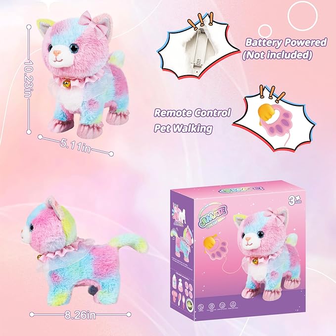 Jimate Interactive Electronic Plush Toy Walking and Barking Robot Cat Plush Cat Remote Control Kitten for Girls (Colorful Cat)