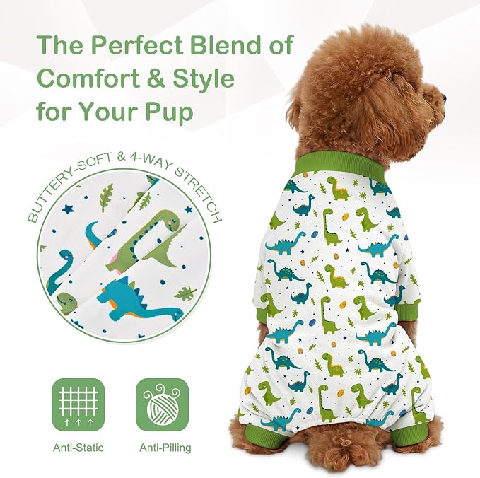 Dog Pajamas for Small Medium Dogs Recovery Suit Dog Pjs Dog Onesie Cute Soft Breathable Puppy Pajamas Pet Spring Summer Stretchy Pjs for Boy Girl - Green Dinosaurs