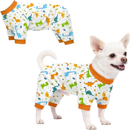 Dog Pajamas for Small Medium Dogs Recovery Suit Dog Pjs Dog Onesie Cute Soft Breathable Puppy Pajamas Pet Spring Summer Stretchy Pjs for Boy Girl - Orange Dinosaurs