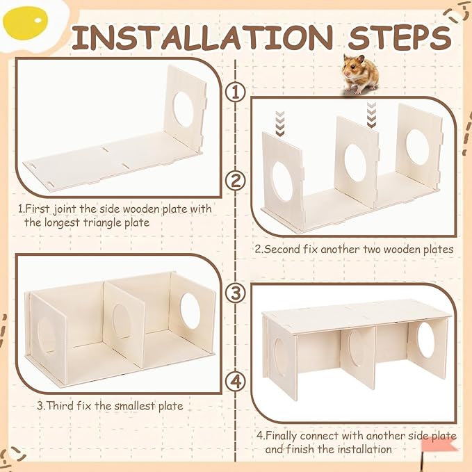 BreezeHug 4 Pcs Hamster Platform Hideout Wooden Tunnel Ladder Playhouse Hamster Game Climbing Toy with Platform Cage Accessories for Pets Dwarf Syrian Mice Degus Gerbils Squirrel(Peek)