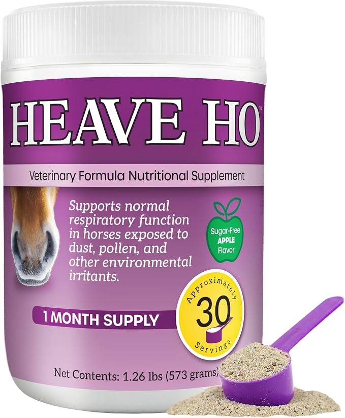 HEAVE HO Equine Respiratory Support Supplement for Horses, Supports Normal Lung & Immune Function, Sugar Free Apple Flavor, 30 Servings