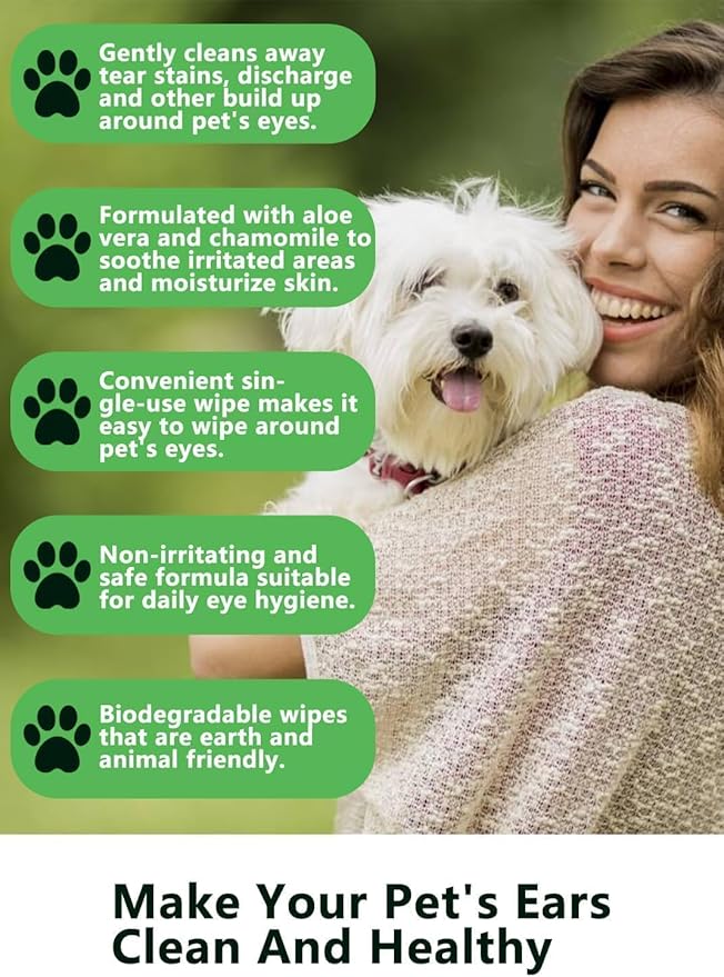 120pcs Eyes Wipes for Dogs & Cats, Vet-Recommended Tear Stain Remover, Hypoallergenic, Removes Discharge Debris Crust, No Added Fragrance, with Aloe & Coconut Oil, Puppy Essentials Dog Accessories