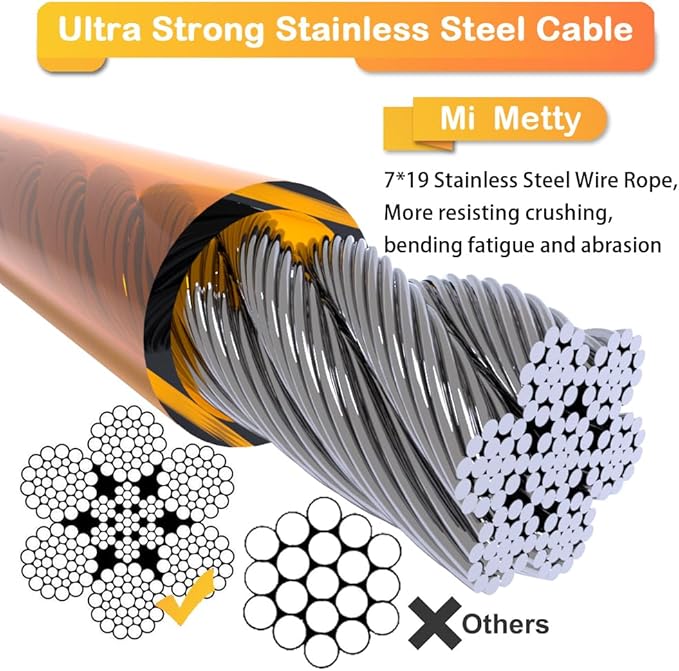 Tie Out Cable for Dogs,10/20/30/50/100FT Dog Leads for Yard Chew Proof,Heavy Duty Tie Out Cable for Large Dogs Up to 125lbs,Dog Runner Tether (Orange, 125Ibs 50ft)