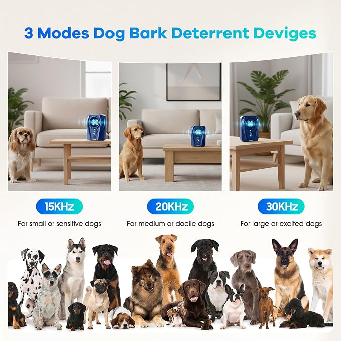Dog Bark Deterrent Devices, Automatic Anti Barking Device with 4 Ultrasonic Transmitters Long Range 50FT, 3 Mode Rechargble Barking Control Devices, Effective Stop Bark Box Outdoor & Indoor