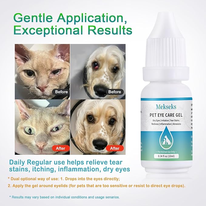 Pet Eye Care Gel Drop for Dogs, Cats, 1% Hyaluronan Eye Drops, Relieves Dry Eyes Redness Irritation Discharge Tear Stain, Gentle Ocular Repair with Artificial Tears, Taurine, Herbal Extracts, 0.34 oz