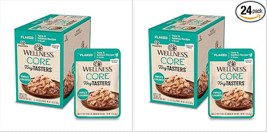 Wellness CORE Tiny Tasters Flaked Adult Wet Cat Food,Natural,Protein-Rich,Grain Free,1.75-Ounce Pouch,(Tuna & Salmon),(Pack of 24)