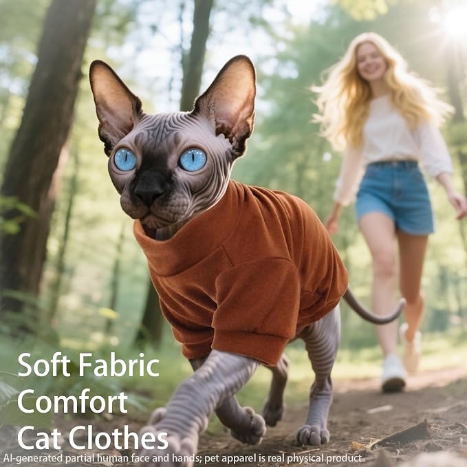 Sphynx Cat Clothes Fleece Cats&Small Dogs Pullover Sweater | Soft warm fleece, covers belly. Stretchy, easy on. Washes well. For small dogs & cats: daily walks, naps, AC rooms.