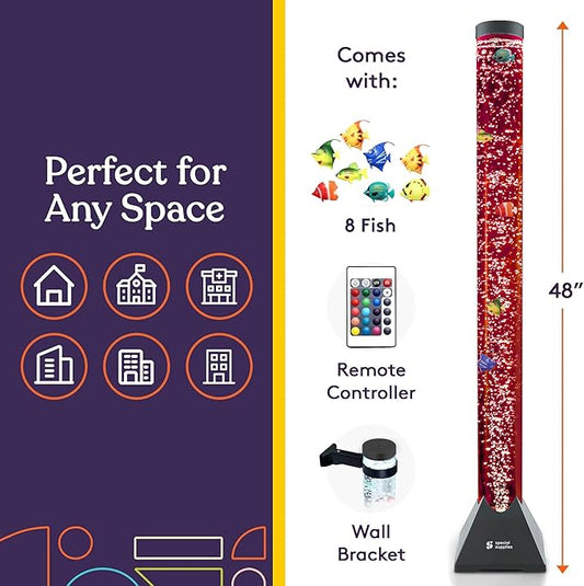 Special Supplies Aquarium Sensory Fish Bubble Light Tube with 16 LED Color Changing Nightlight Effect, Remote Control, and 8 Fishes, Colorful Floor Standing Lamp for Kids and Adults (4 feet)