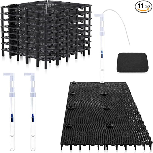 Sieral Undergravel Aquarium Filter for 15-20 Gallon Tanks, 8 Pcs 5.7'' x 5.7'' Plates, Under Gravel System for Clean Water, with 2 Uplift Tube and 1 Filter Cotton, for Fish Tank Fresh and Saltwater