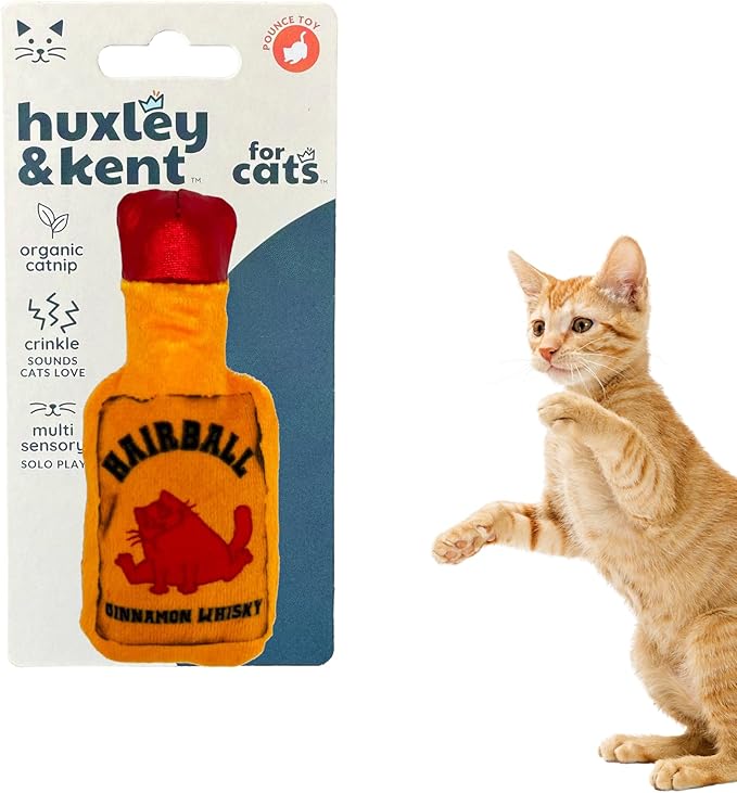 Huxley & Kent Plush Cat Toy - Interactive Catnip Toy for Cats & Kittens - Soft Kitty Toy with Crinkle & Catnip - Fun Indoor Play Toy - Hairball Cinnamon Whiskey
