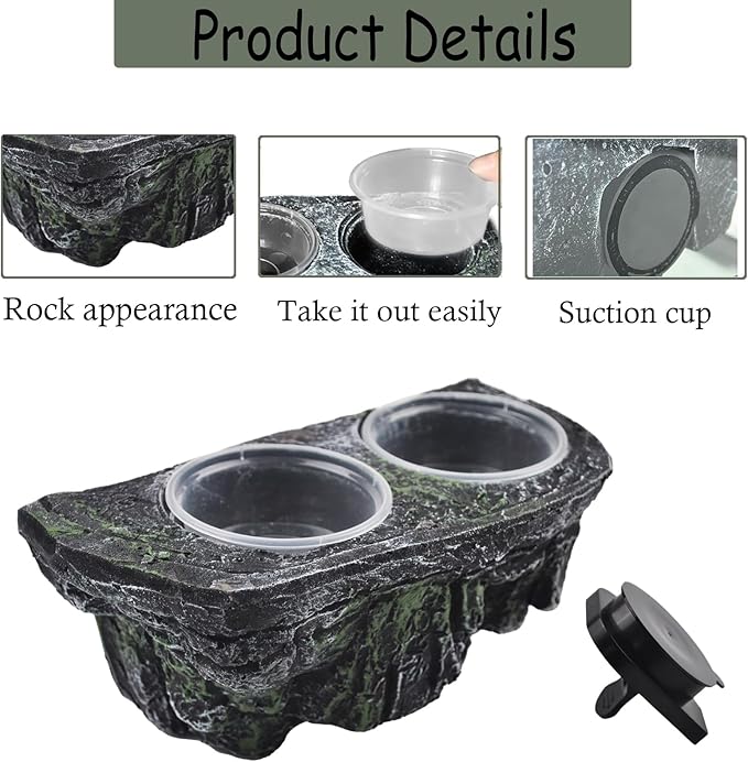 PINVNBY Reptile Feeding Ledge with Suction Cups,Crested Gecko Feeder Ledges with 2 Pcs Water & Food Bowls Double Lizard Dish Bearded Dragon Tank Accessories for Geckos Chameleon Spider Snake