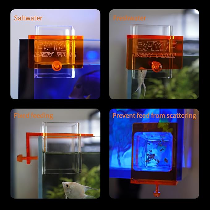 Hanging Acrylic Fish Feeding Ring for Aquarium,Transparent Orange Square Fish Food Feeder for Aquarium Accessories,Suitable for Betta Guppy Clownfish