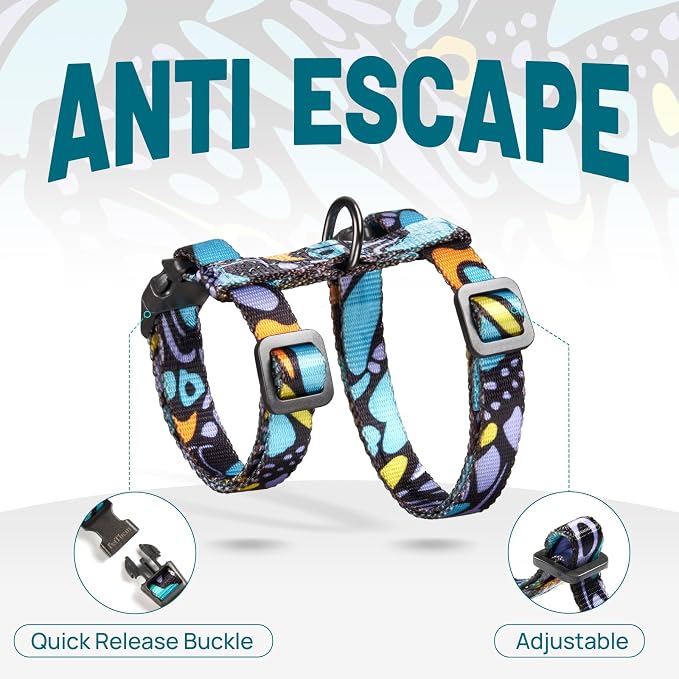 Cat Harness and Leash Set - Escape Proof Adjustable Cat Harness, Comfortable Soft Lightweight, Use Safe & Easy, Walking Travel Kitten Harness for Small Medium Large Cats (Blue Butterfly Magic)