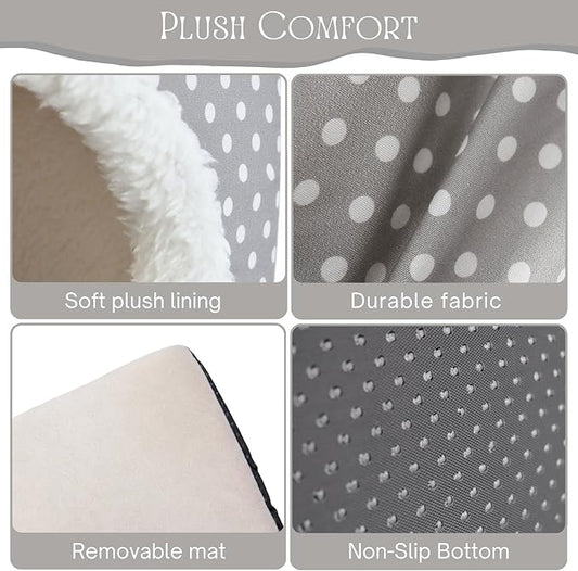 Guinea Pig Hideout and Play Tunnel Set, Washable Fleece Bed for Dwarf Rabbits, Bunnies, Chinchillas, Small Animal Toys - Grey Dot