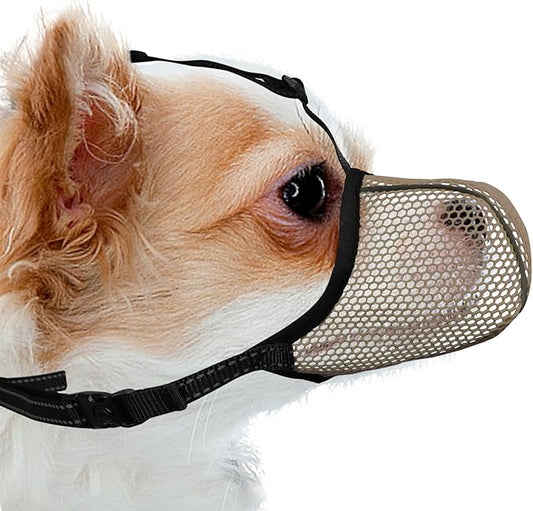 Dog Muzzle, Breathable Soft for Extra Small Dogs to Anti & Prevent Barking Biting Chewing, Reflective & Adjustable Basket Muzzle with Air Mesh for Dachshund Brown XS