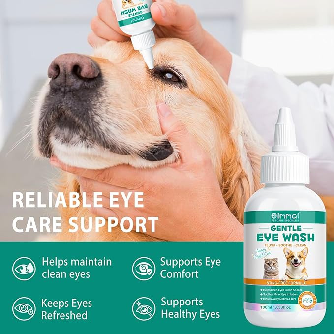 ISUNRISE Dog and Cat Eye Wash & Tear Stain Cleaner, Eye Drops for Dog and Cat Eye Infection Treatment to Soothe Irritation, Relieve Dry Eyes Pink Eyes, Safe & Gentle for All Animals, 3.38 fl oz