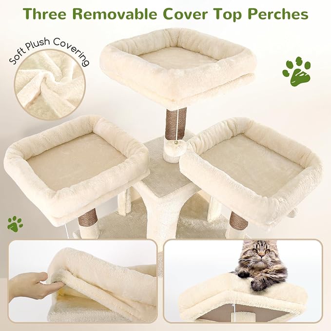 Globlazer Big Cat Tower for Indoor Cats, 80inch Cat Tower for Multiple Adult Cats XXL Cat Tree with Scratching Post, Hammock, 3 Perches, 2 Condos, 2 Hanging Basket, F80, Beige