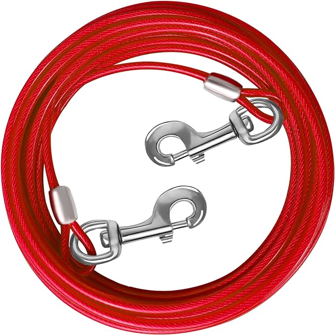 Dog Tie Out Cable 10/15/20/25/30 FT Dog Runner for Yard Steel Wire Dog Cable with Durable Superior Clips Red Dog Chains for Outside Dog Lead for Large Dogs Up to 165 lbs